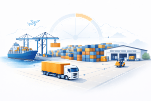 Freight forwarder coordinating container delivery with a U.S. warehouse receiving dock to keep international shipments moving efficiently