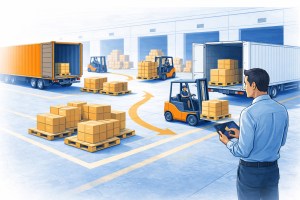EOS transload and crossdock warehouse services organizing freight for outbound transportation and forward progress after container arrival