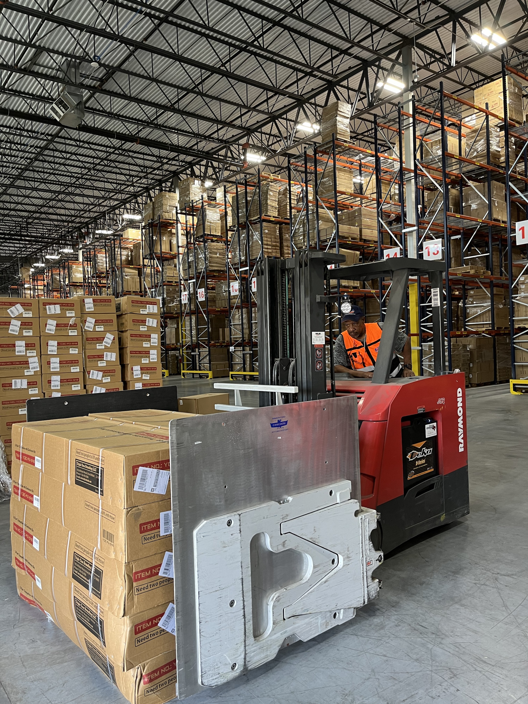 Clamper in staging area at EOS South Region Warehouse in Houston Texas.