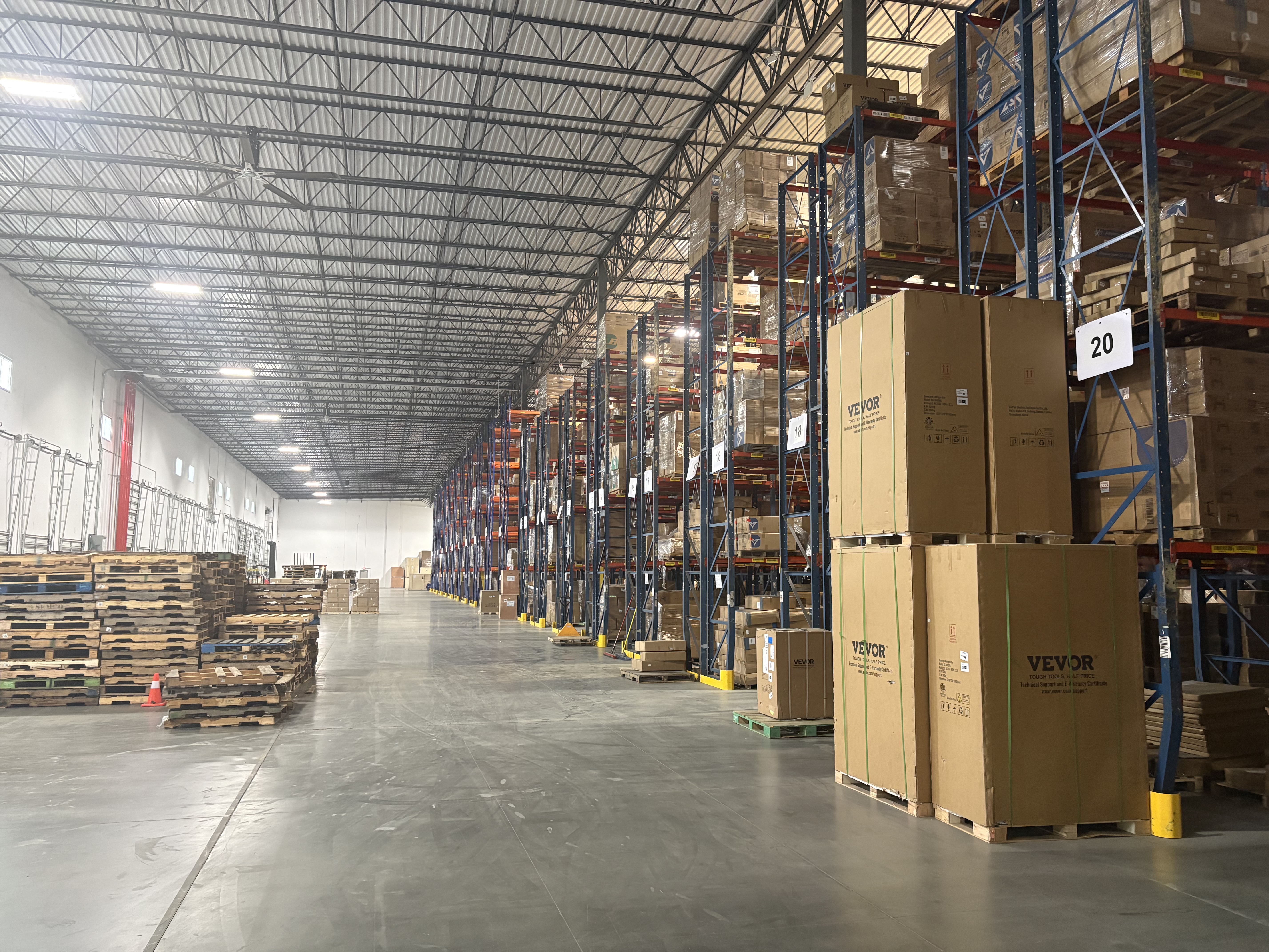 Inside racking system supporting storage and inventory control at EOS Southeast Region Warehouse.