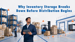 Warehouse operations manager reviewing inventory storage pressure before distribution begins