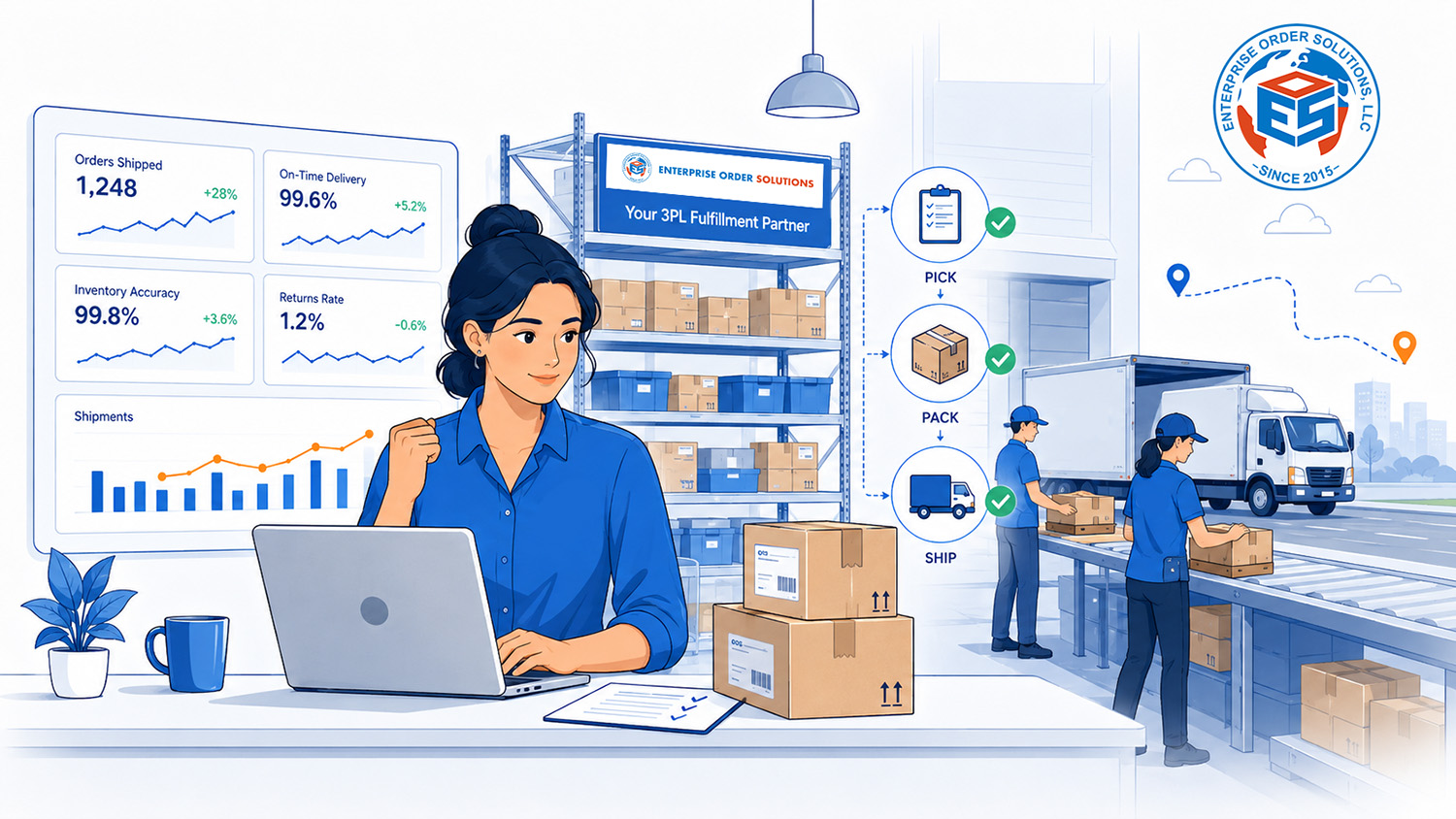 Ecommerce brands choose Enterprise Order Solutions LLC to execute their logistics and supply chain needs.