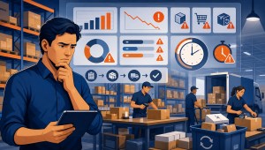 Marketplace fulfillment workflow showing inventory readiness, FBA prep, FBM shipping, tracking updates, and customer delivery.