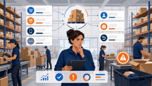 Growing warehouse operation showing basic WMS software under pressure from orders, sales channels, returns, and exception inventory.