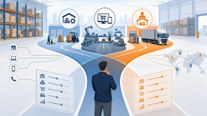 Business leader comparing warehouse management system models for company-operated, ecommerce-oriented, and 3PL-managed operations.