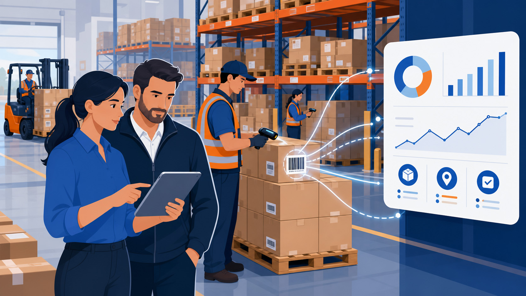 Warehouse team using barcode scanning to improve inventory accuracy, location visibility, and fulfillment readiness.