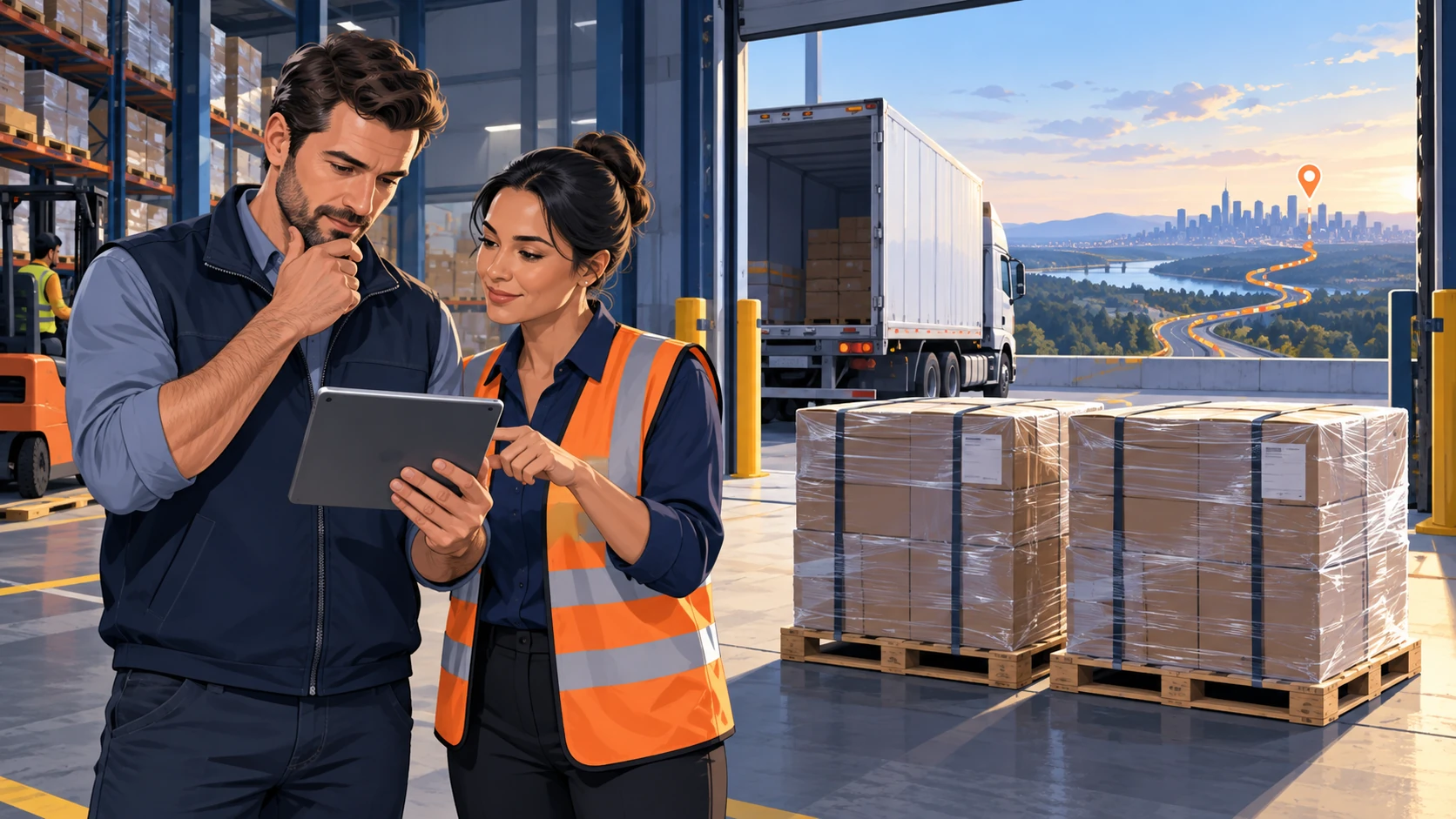 Wholesale team reviewing freight options for a two-pallet shipment before making a delivery promise
